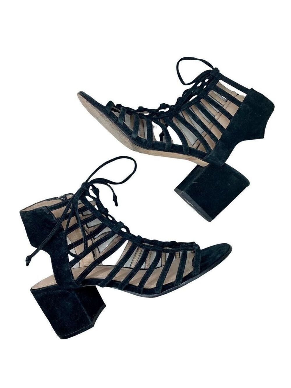 Pour La Victoire Amabelle Black Suede Leather Gladiator Cage Sandal 7.5 - Picture 4 of 10
